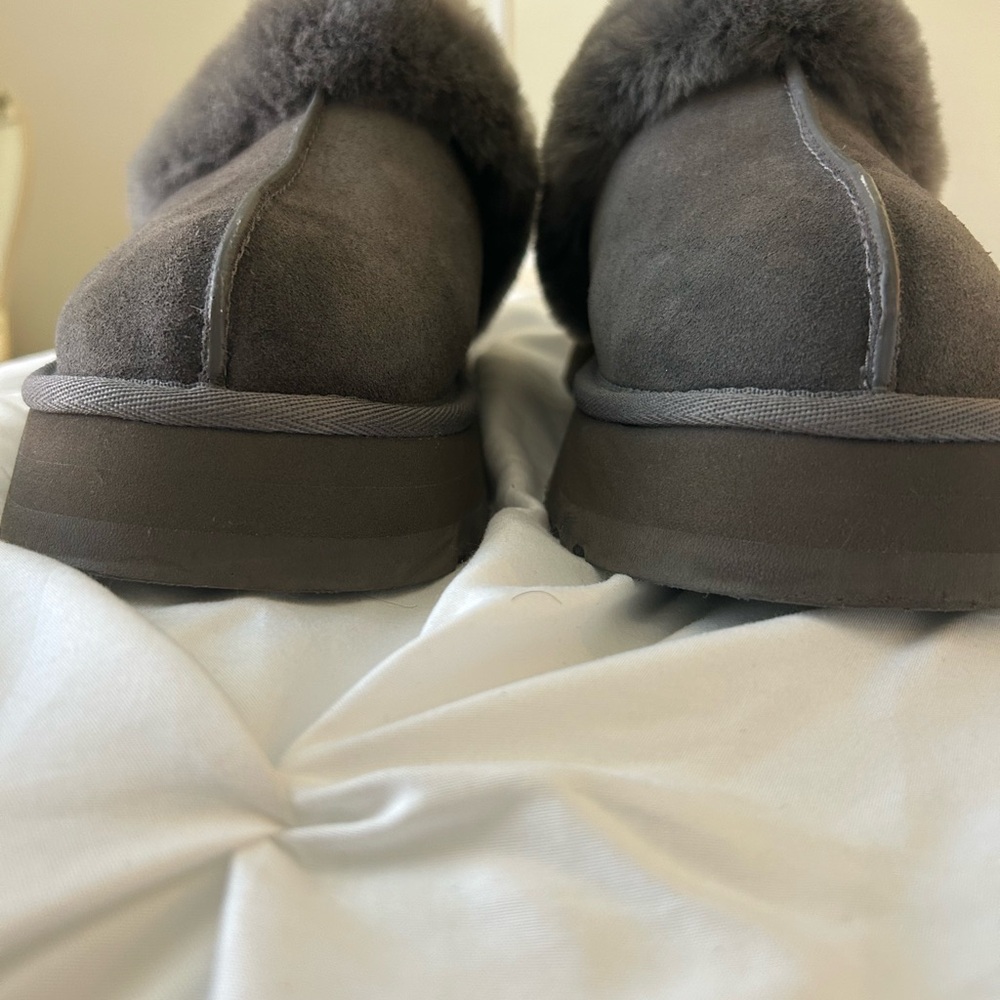 UGG Platform Gray Suede Fur-Lined Slippers - Picture 7 of 9